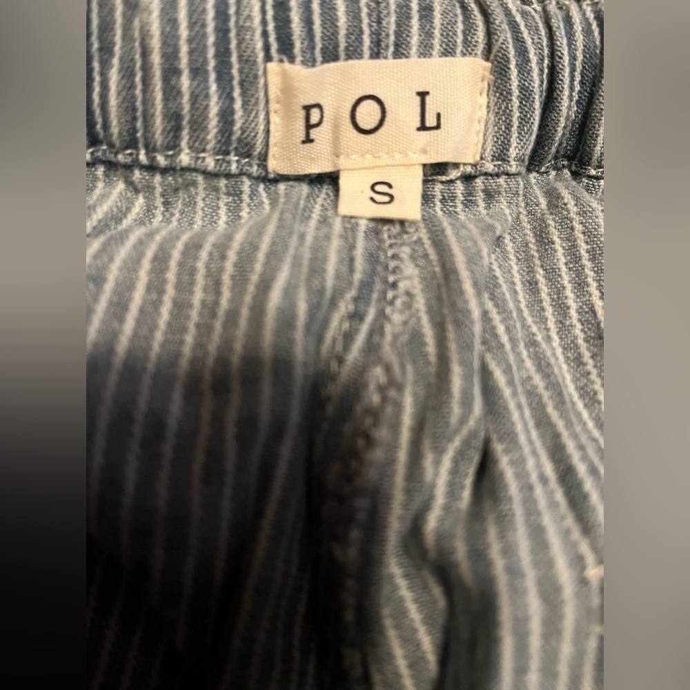 POL-Women’s NWOT Blue and White Denim Striped BoHo Wide Leg Pants Size S - Picture 9 of 9
